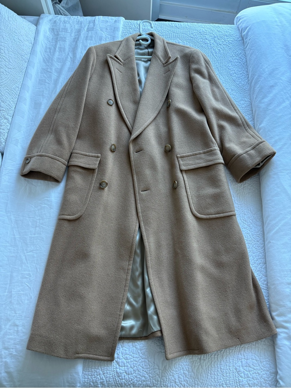 Ralph Lauren Camel Double-Breasted Wool Pea Coat